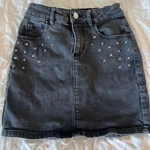 garage studded black denim skirt
